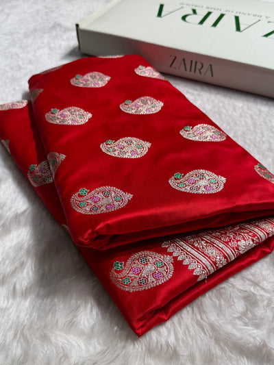Red With Bananasi Minakari Boota Mashru Silk Saree MCS81