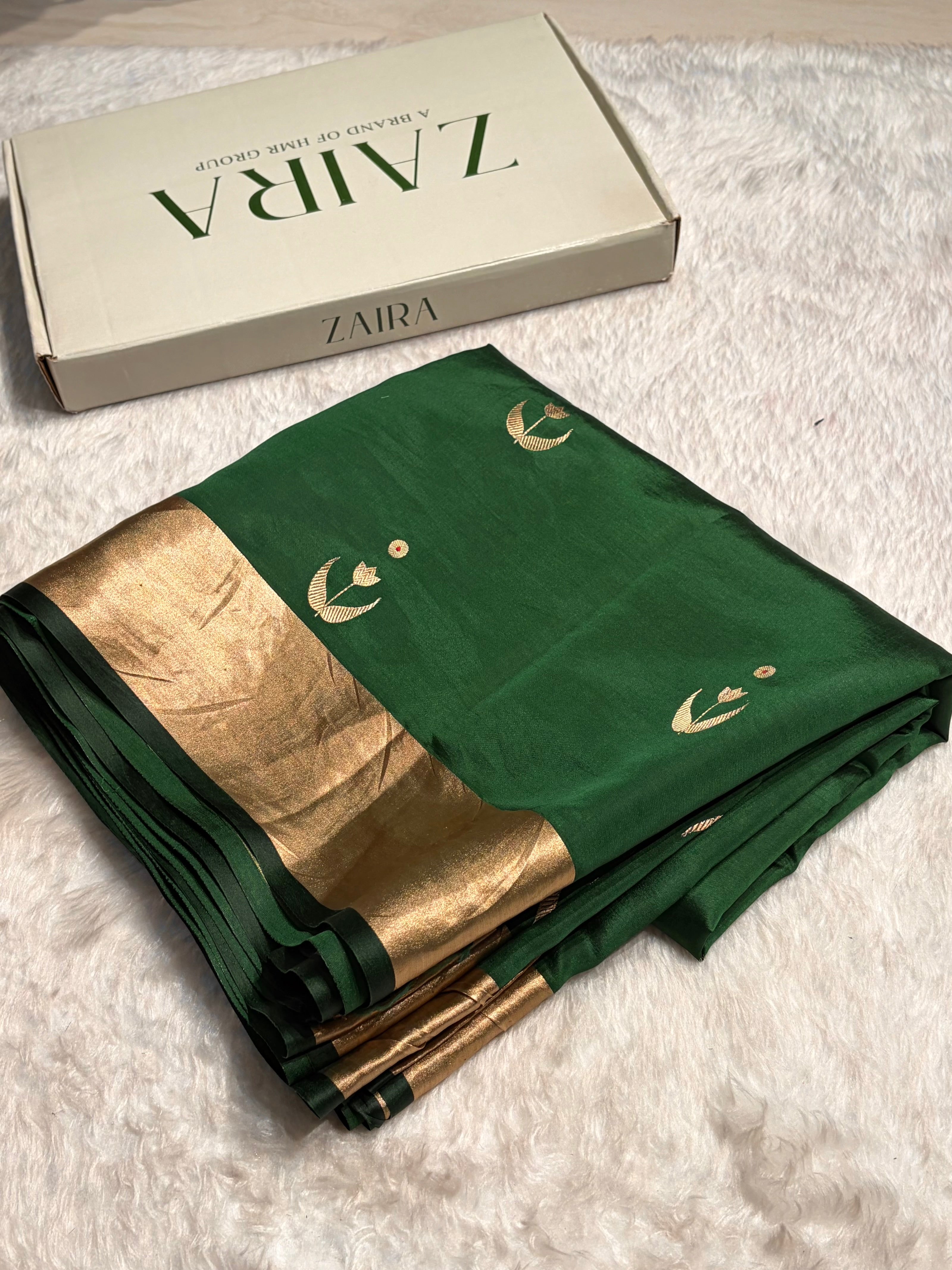 Bottle Green Shades Handwoven Pure Raw Mango Silk RM-53