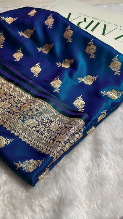 Satin Silk Saree Floral Boota in Peacock Shades In Nine Yards SSNY26