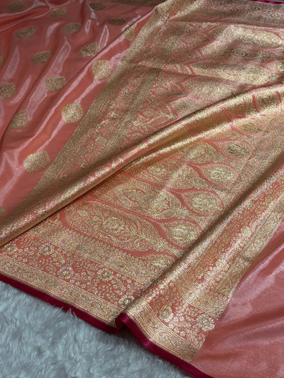 Ultra Light Weight Satin Silk Boota in Peach Shades SS05
