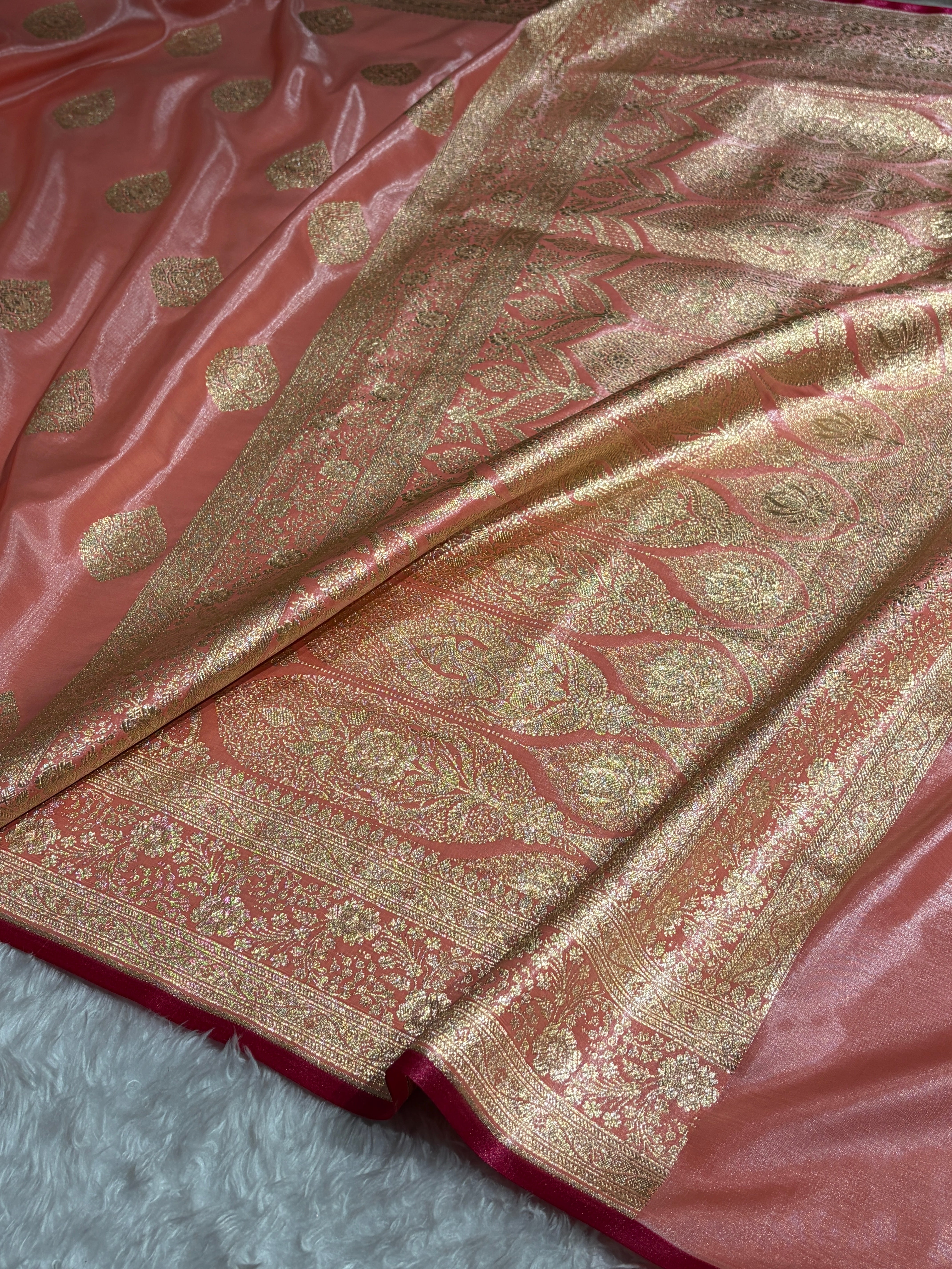 Ultra Light Weight Satin Silk Boota in Peach Shades SS05