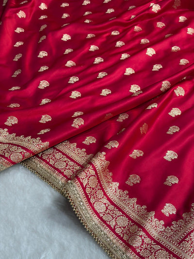 Cross Rani Booti Pattern With Gotta Patti Work Satin Katan Silk Saree SKGP49