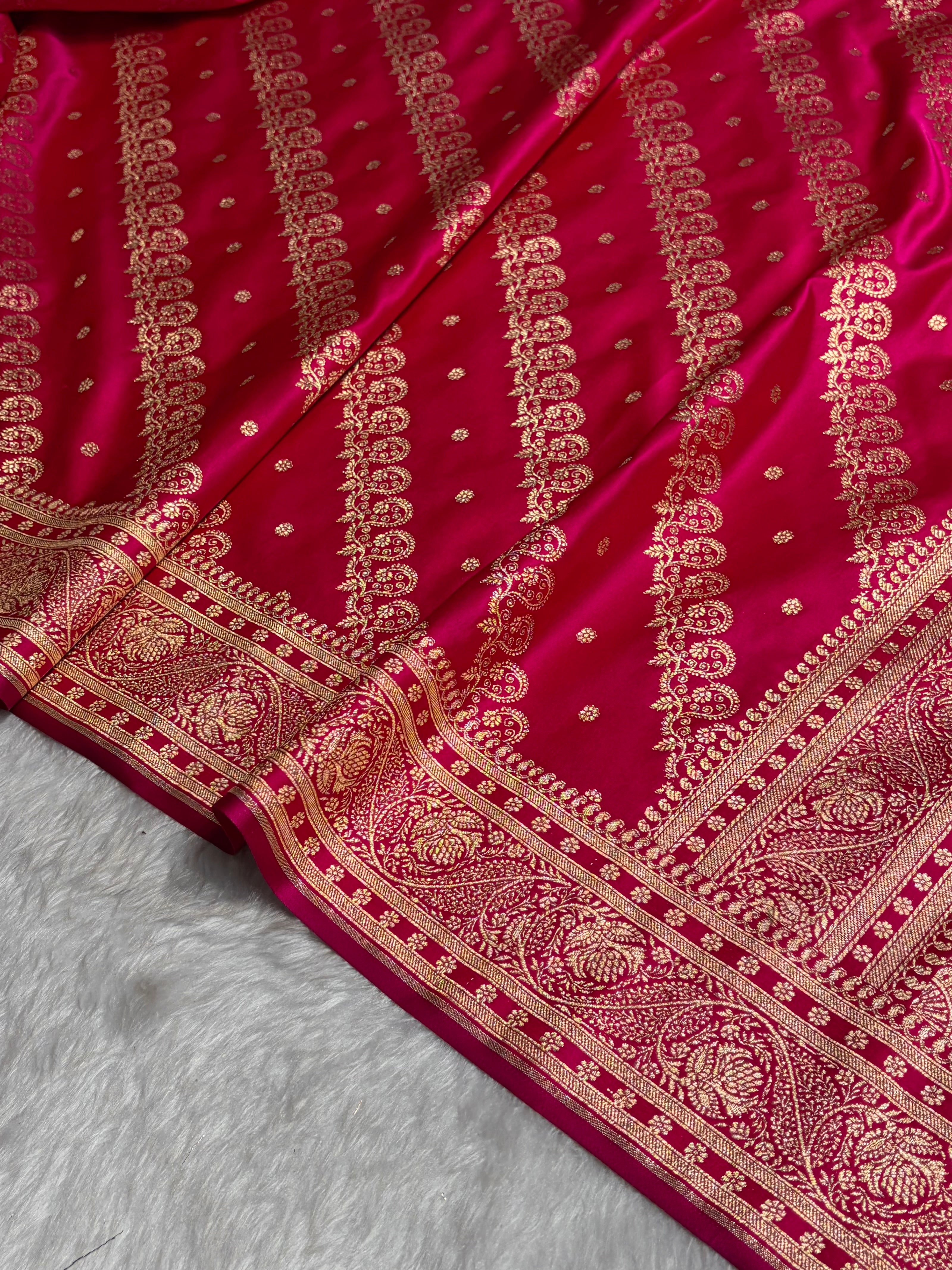 Cross Rani Shades Cross Floral Pattern Satin Katan Silk Saree SK79