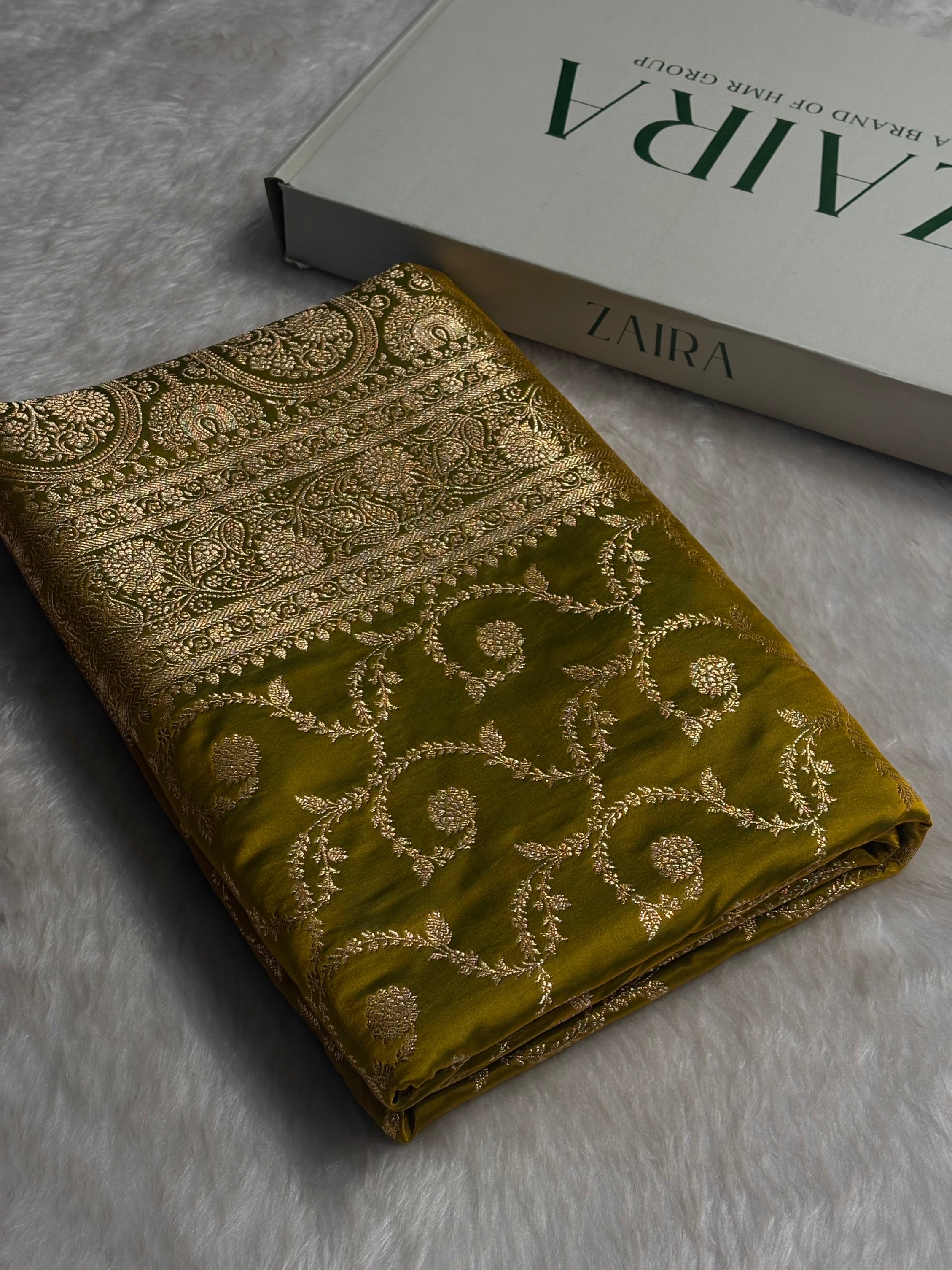 Liril Green Floral Jaal Pattern Satin Katan Silk saree SK55