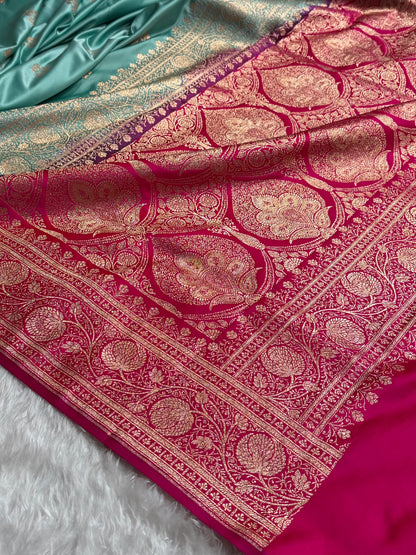 Sea green - Rani Banarasi Boota Katan Silk Saree SKM29