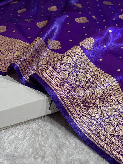 Banarasi Cross Purple Shades Booti Pattern Banarasi Satin Silk Saree SS59