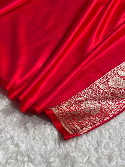 Banarasi Satin Katan Saree With Boota in Magnetic Red Shades SK114