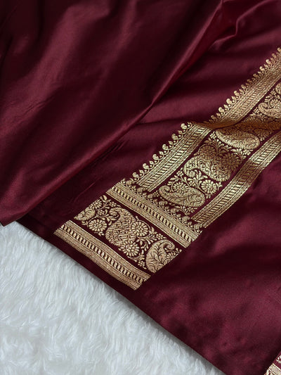 Banarasi Satin Katan Saree With Boota Pattern in Garnet Shades SK127