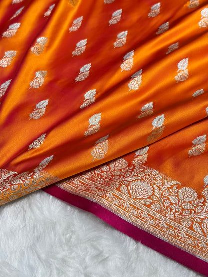 Fire Gold Shades Floral Booti Mashru Silk Saree MSM-69