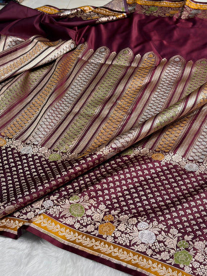 Garnet Shades Floral Minakari Skirt Border Mashru Silk Saree MSM-83