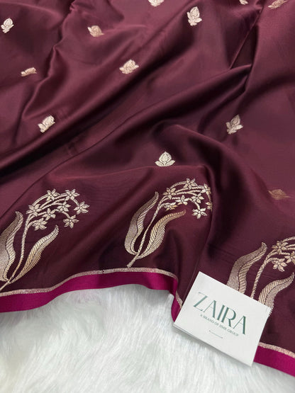 Chocolate Shades FloralBorder Mashru Silk Saree MSM 50