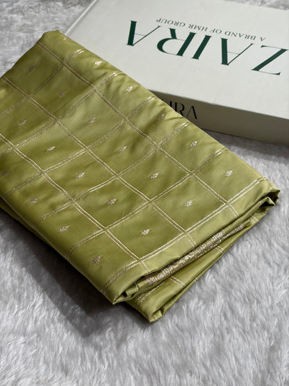 Pista Shades Banarasi With Floral Border Mashru Silk Saree MSM-124