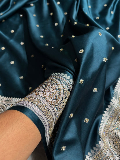 Beautiful German Blue Booti with Swarovski Work Mashru Silk Saree BSS06