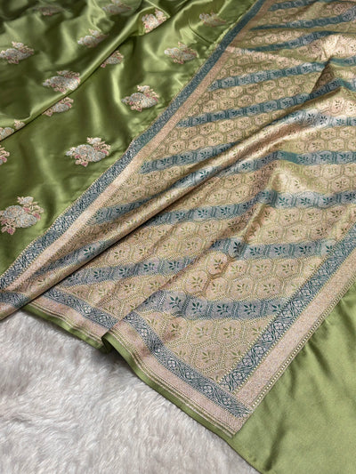 Pista Sona Rupa Minakari Floral Motif Mashru Silk Saree MCS50
