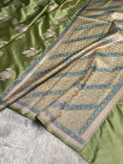 Pista Sona Rupa Minakari Floral Motif Mashru Silk Saree MS50