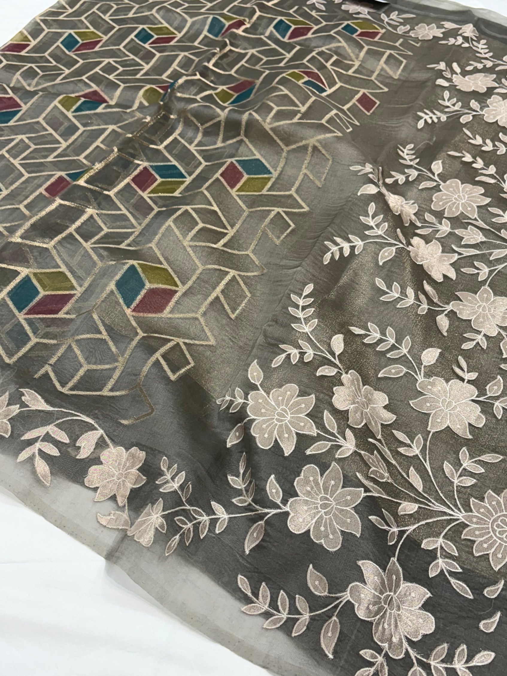 Banarasi Pure Organza Smoky Grey Shades Banarasi Silk Saree