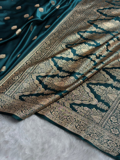 Dark Rama Booti Pattern Satin Katan Silk Saree SK65