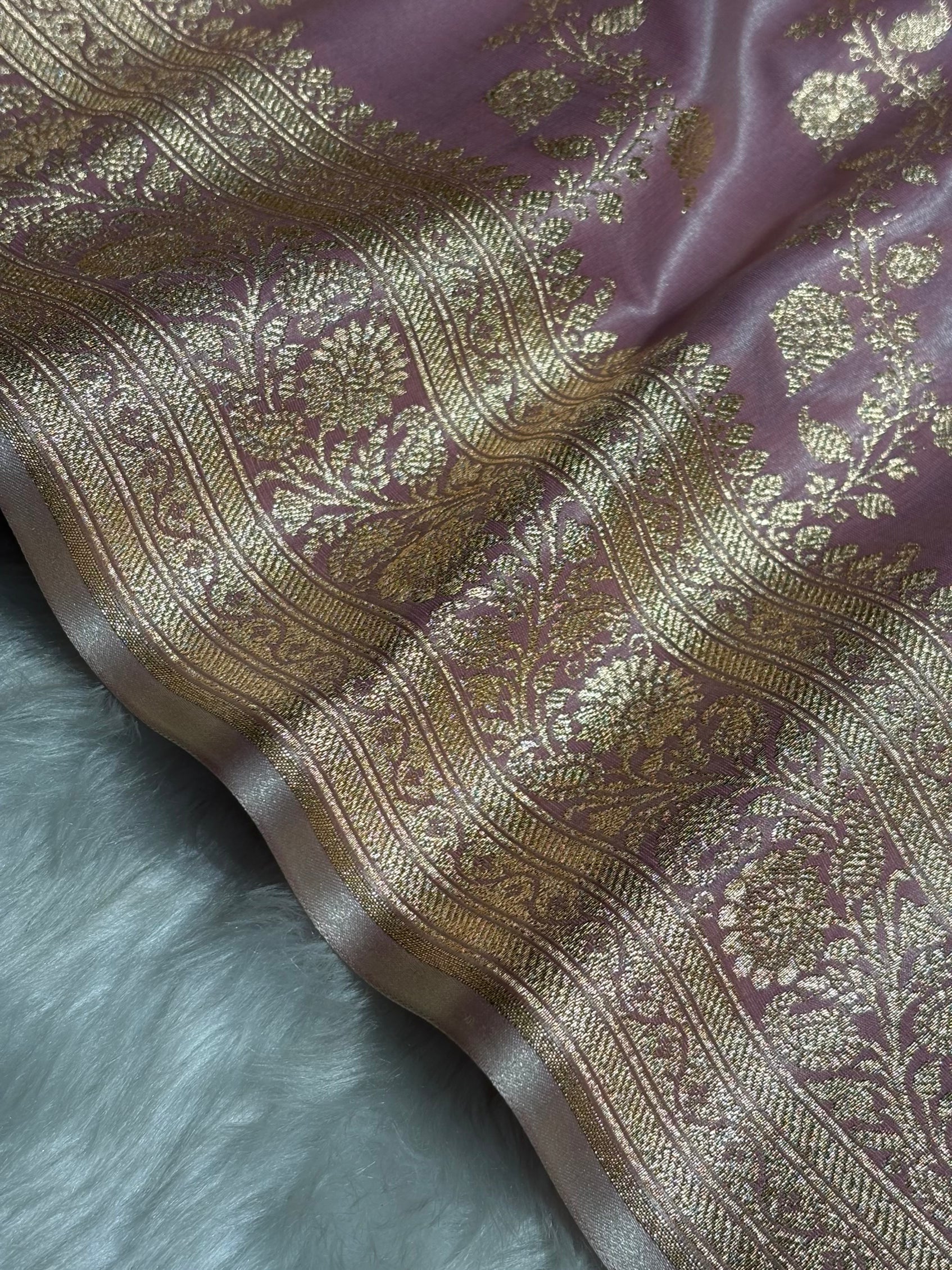 Blush Pink Shades Banarasi  Cross Jaal Satin Silk Saree SS11