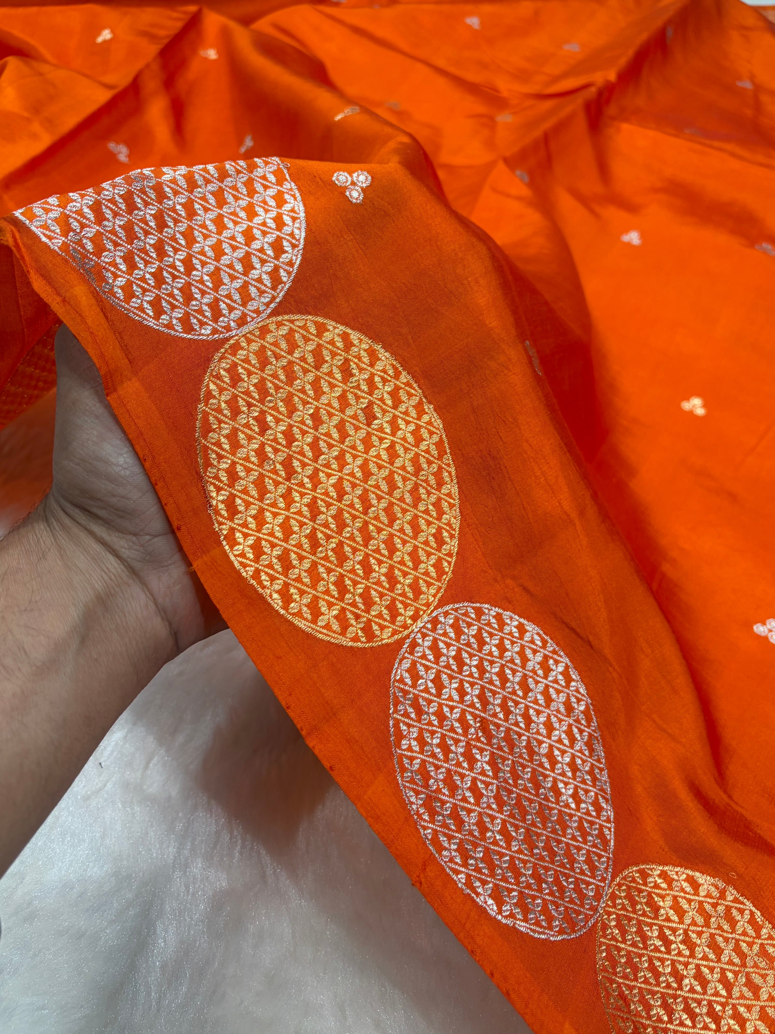 Banarasi Orange Shades Handwoven Pure Paper Silk Saree RM-87