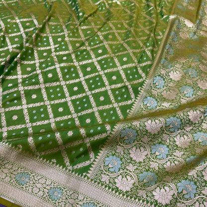 Mehandi Green Jaal Blended Katan Silk