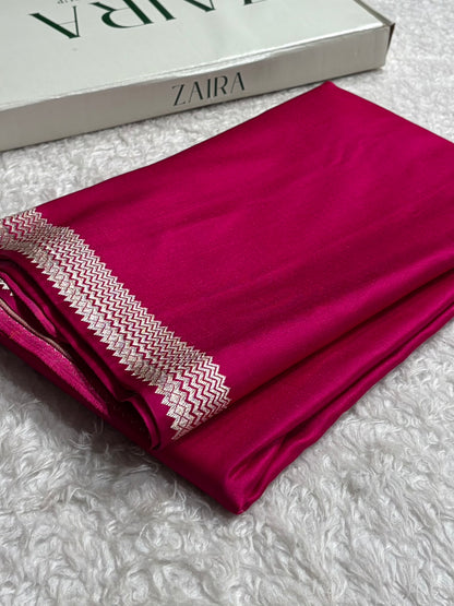Premium Banarasi Satin Katan Saree Plain With Tanchoi Blouse in Rani Shades SK129