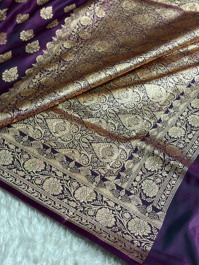 Cross Wine Floral Boota Pattern Satin Katan Silk saree SK45