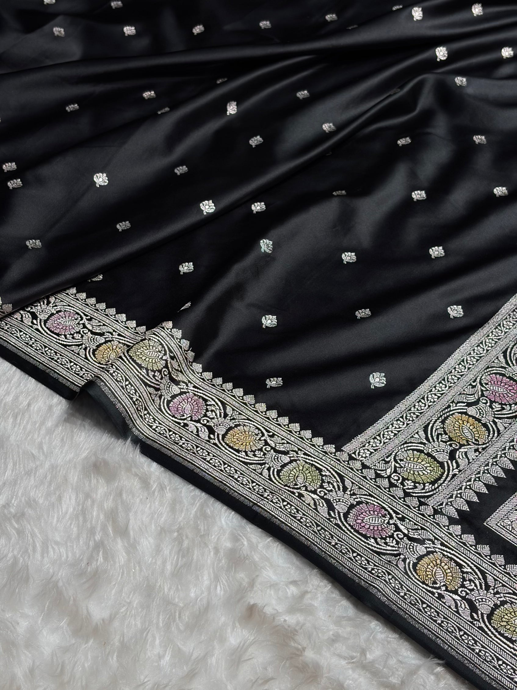 Black Shades Banarasi Minakari Booti Mashru Silk Saree MS10