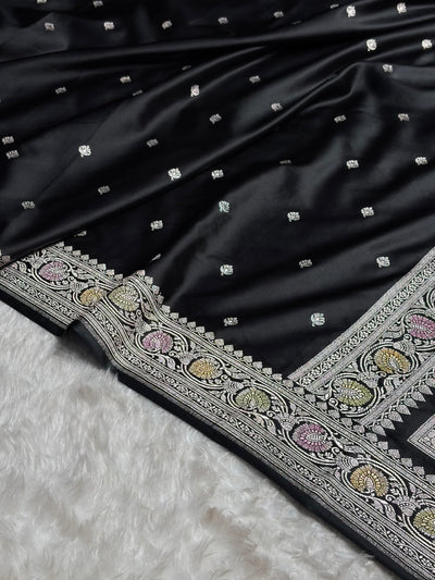 Black Shades Banarasi Minakari Booti Mashru Silk Saree MCS10