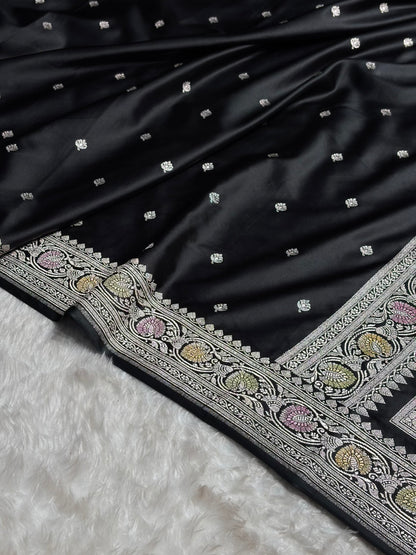 Black Shades Banarasi Minakari Booti Mashru Silk Saree MS10
