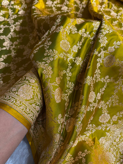 Liril Mehendi Shades Jaal Floral Pattern Satin Katan Silk Saree SK80