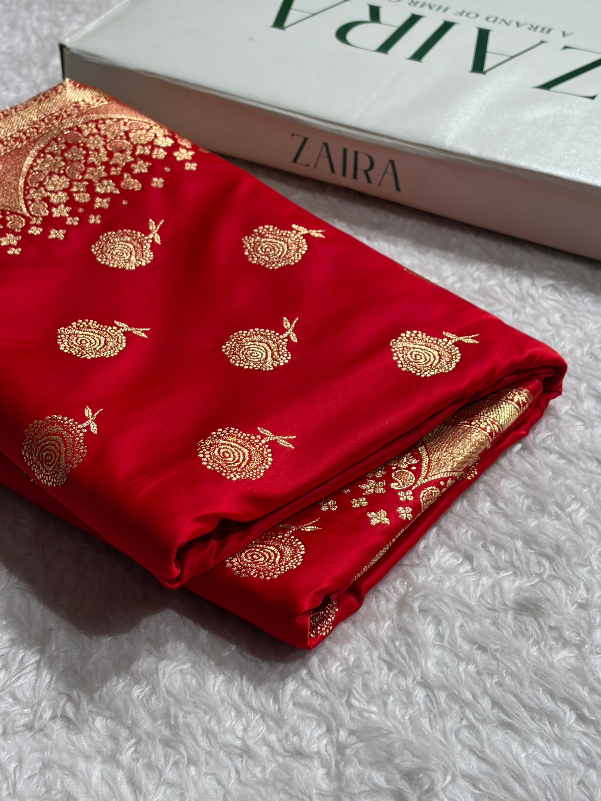 Banarasi Satin Katan Saree With Boota in Red Shades SK111