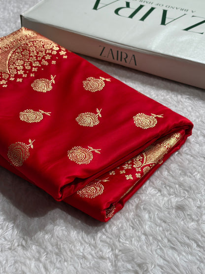 Banarasi Satin Katan Saree With Boota in Red Shades SK111