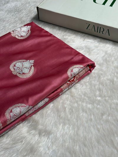 Baby Pink Minakari Boota Mashru Silk Saree MCS35
