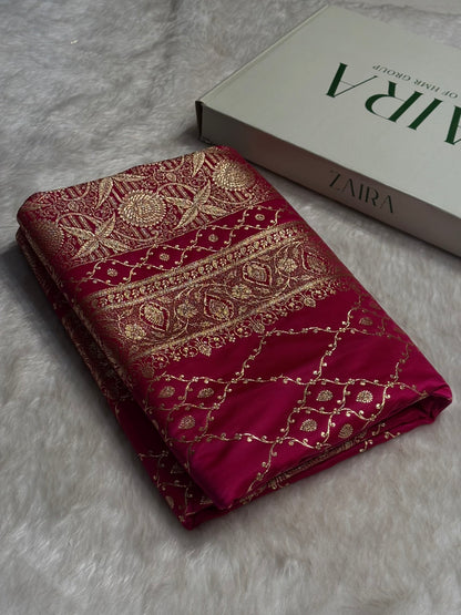 Rani Jaal Satin Katan Silk Saree SK21