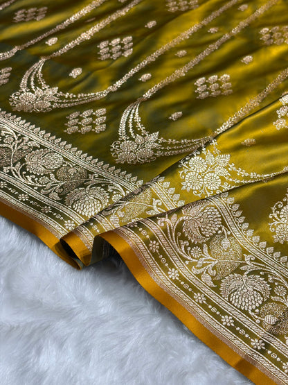 Liril Mehendi Floral Boota Pattern Satin Katan Silk saree SK39