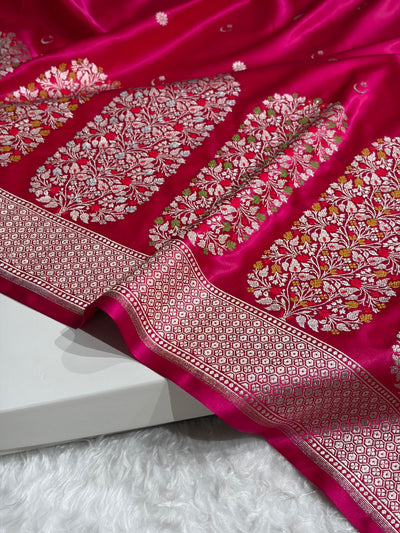 Rani Shades Banarasi With Floral Minakari Pattern Mashru Silk Saree MSM-131