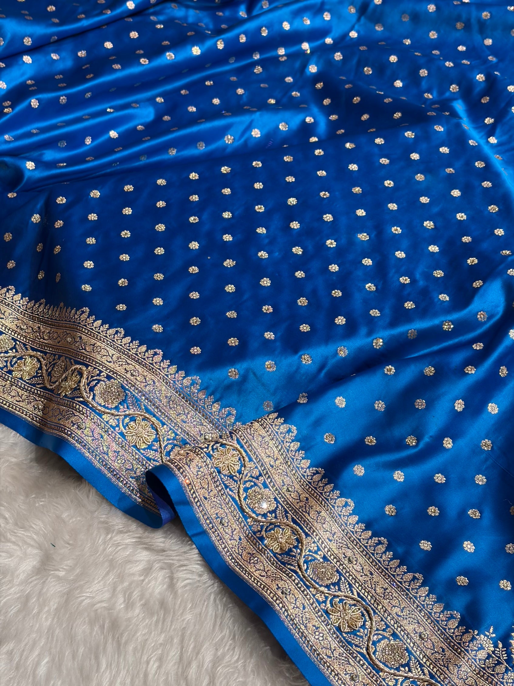 Banarasi Blue Katan Silk Saree With Ari Zardozi and Swarovski stone work BSK01