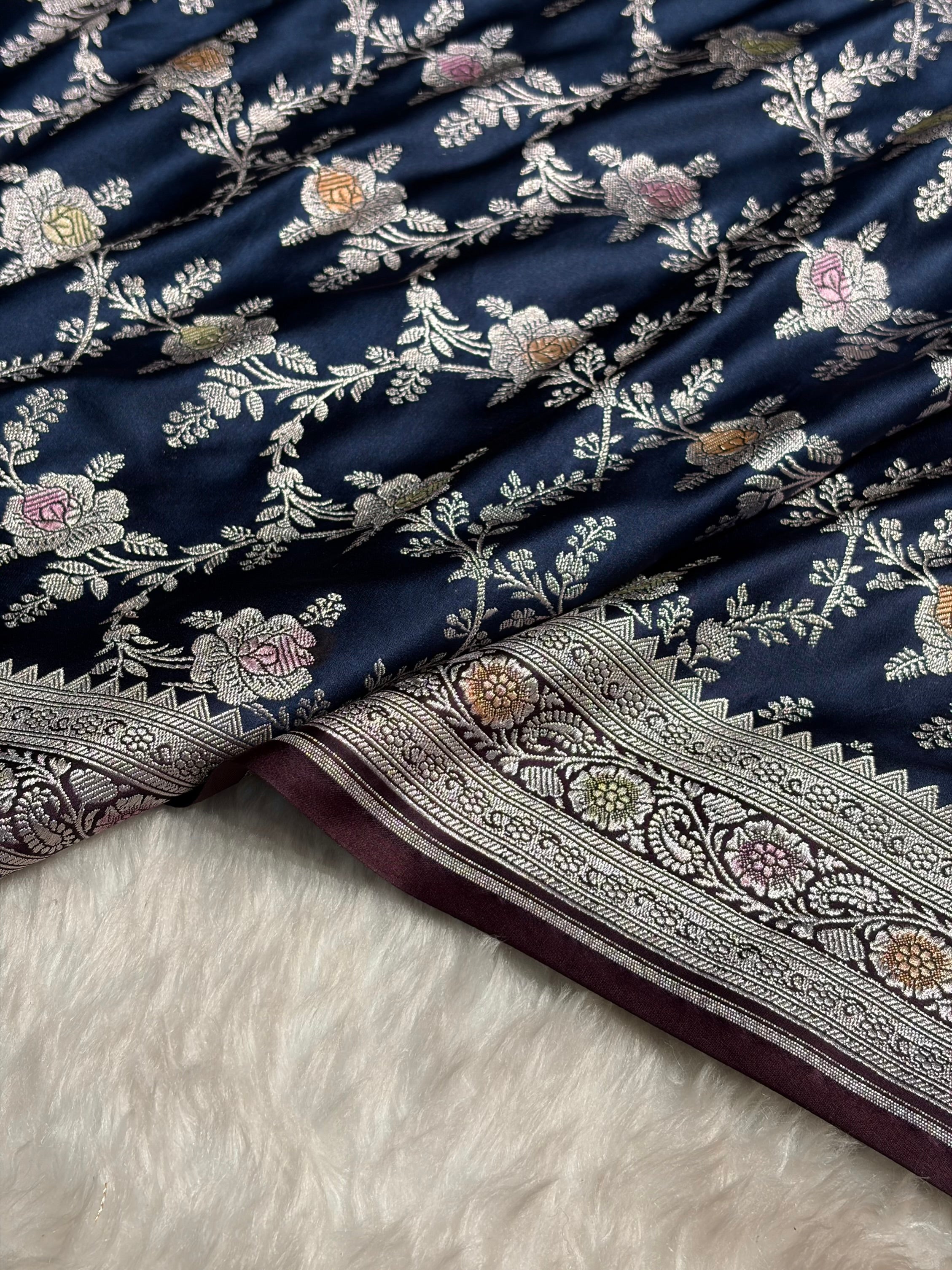 Purple Shades Banarasi Minakari Floral Jaal Mashru Silk Saree MS28