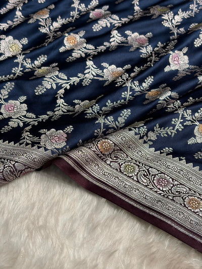Purple Shades Banarasi Minakari Floral Jaal Mashru Silk Saree MCS28
