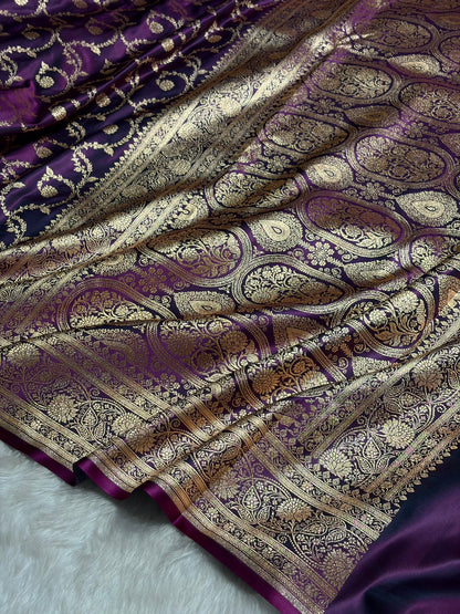 Wine Floral Jaal Pattern Satin Katan Silk saree SK55