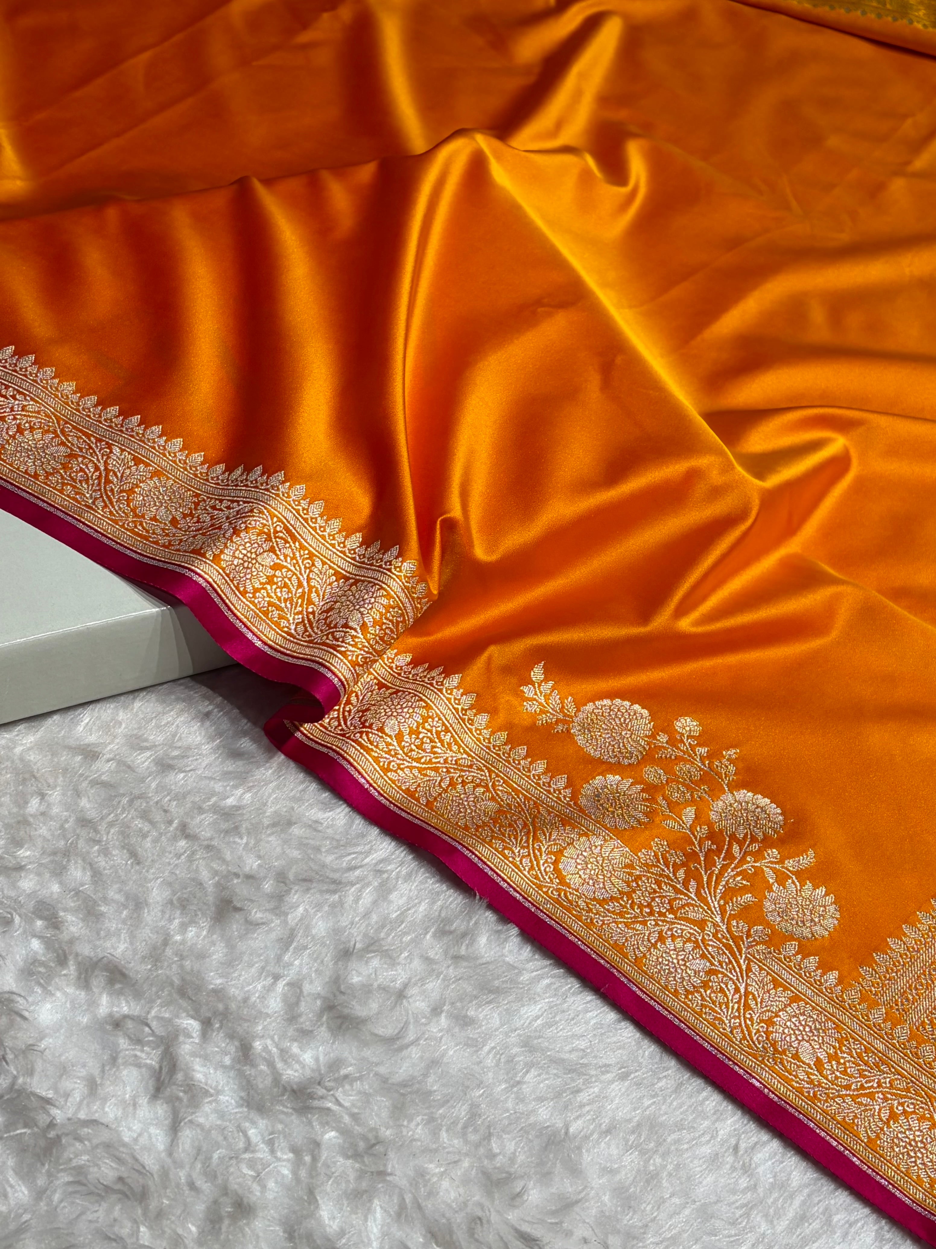 Fire Gold Shades Floral Border Mashru Silk Saree MSM-62