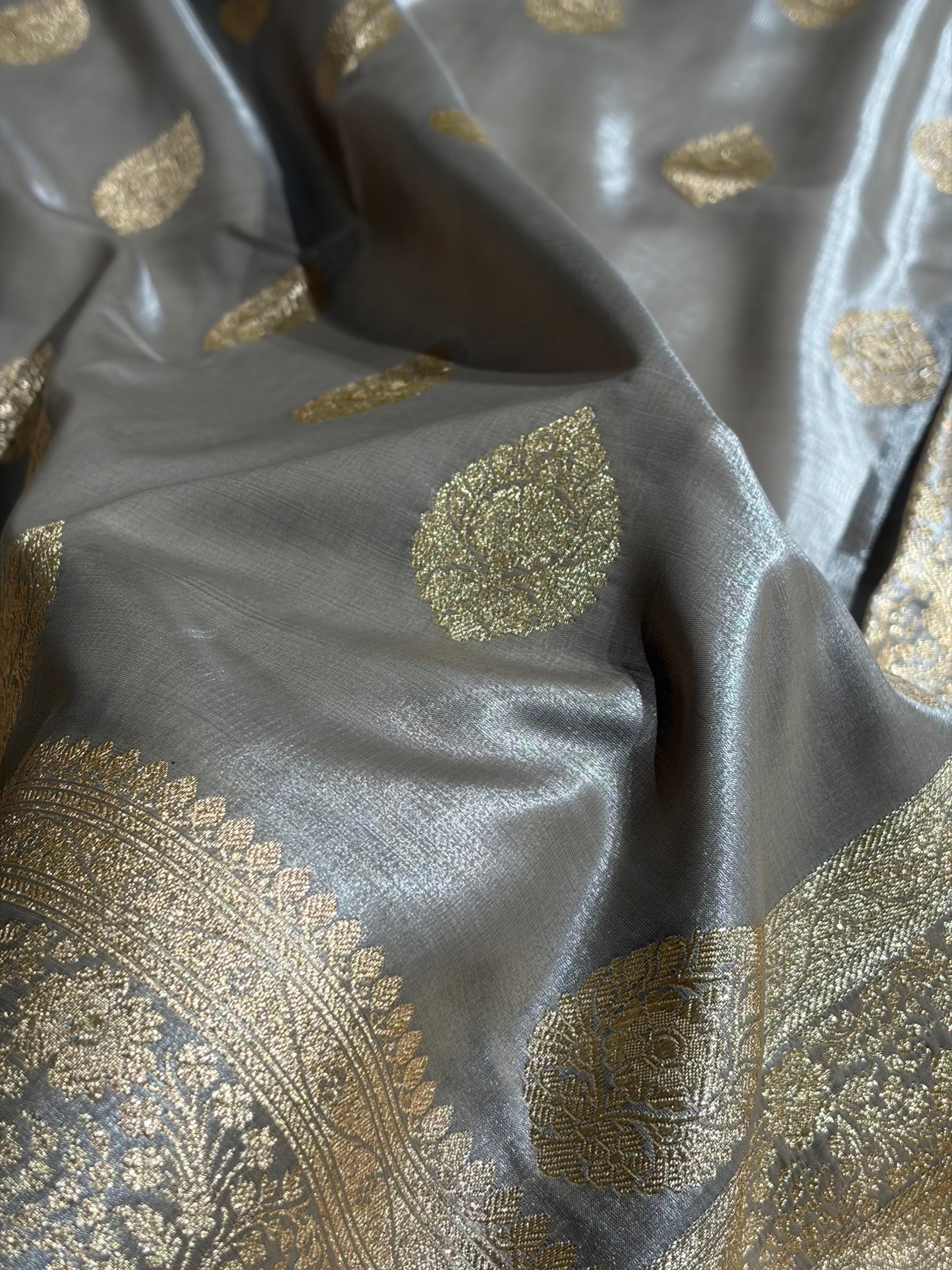Ultra Light Weight Satin Silk Boota in Grey Shades SS05