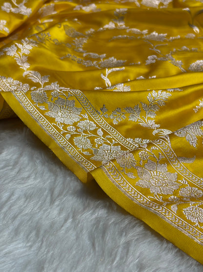 Yellow Shades Jaal Mashru Silk Saree MS48