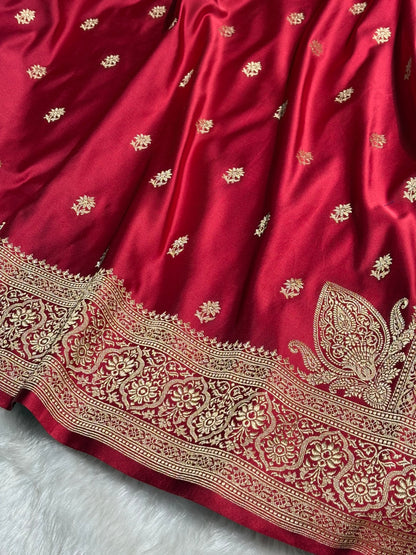 Maroon Floral Booti Katan Silk Saree SK62