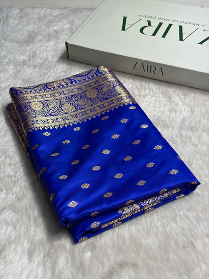 Royal Blue Booti Pattern Satin Katan Silk Saree SK53