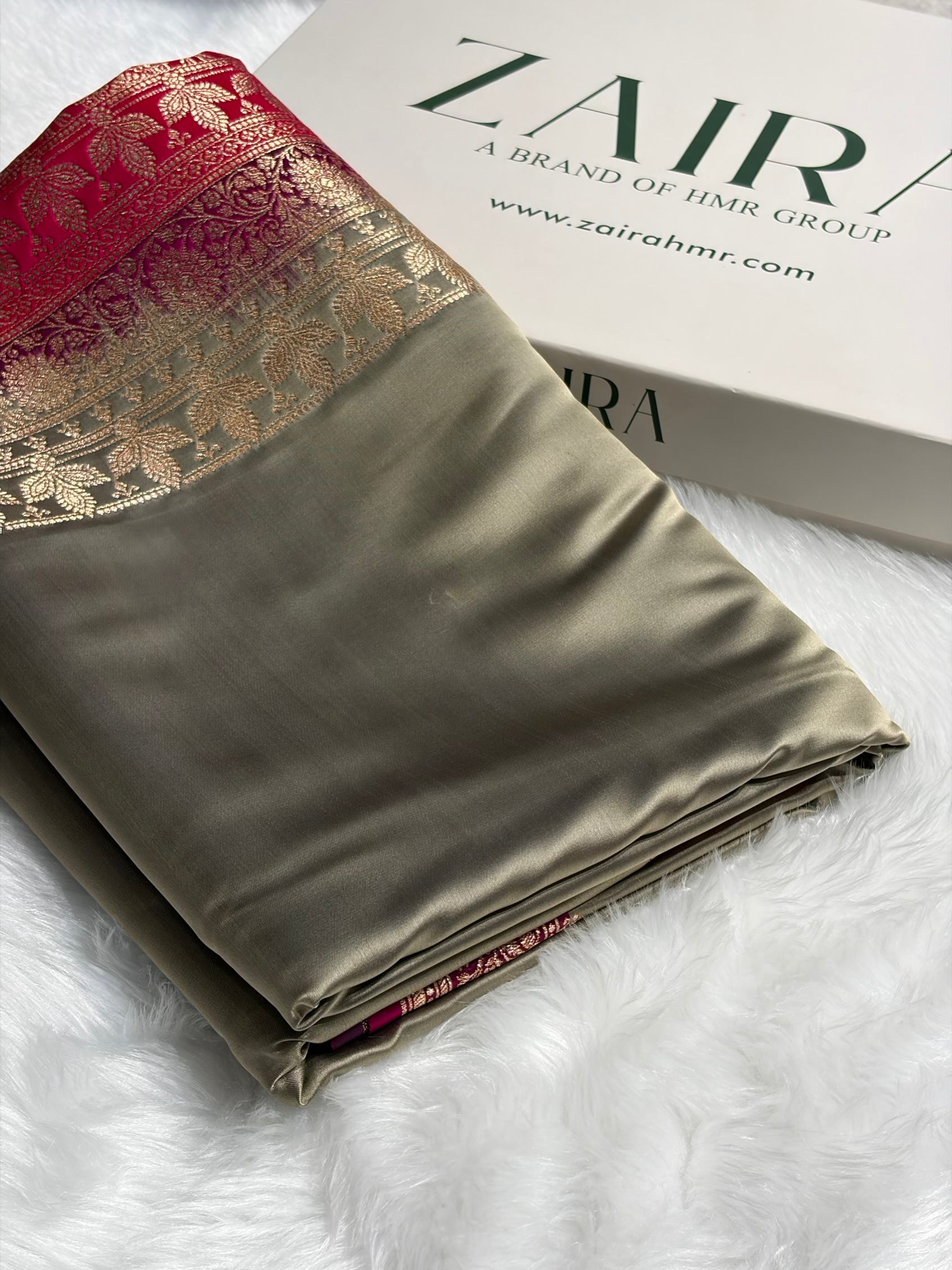 Banarasi Satin Katan Saree in Contrast Metallic Grey / Rani Shades SK131