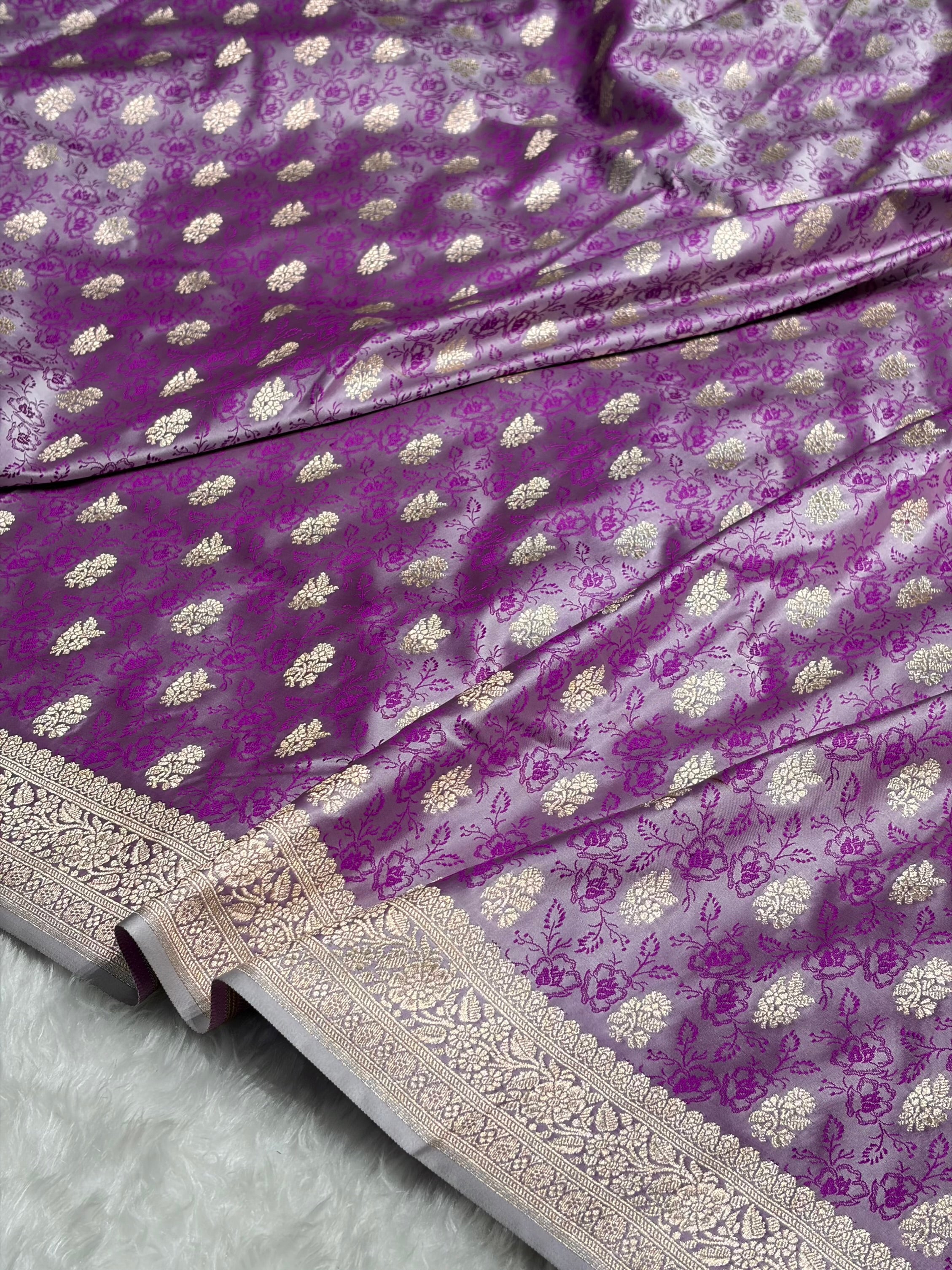 Cross Lavender Shades Tanchoi Motif Mashru Silk Saree MST-10