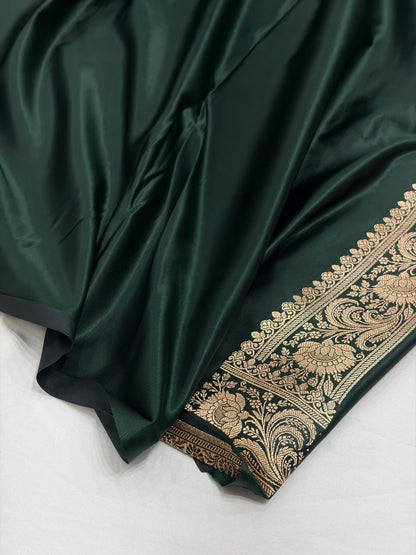 Bottle Green Shade With Tanchoi Brocade Pattern Katan Silk Saree