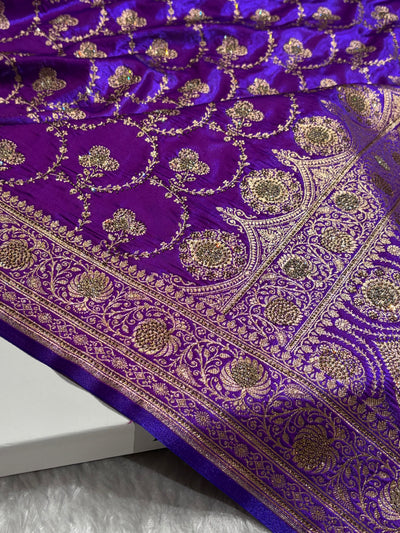 Satin Silk Saree Banarasi Swarovski Work Jaal in Purple Shades BSS23 (R)