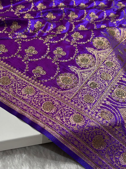 Satin Silk Saree Banarasi Swarovski Work Jaal in Purple Shades BSS23 (R)
